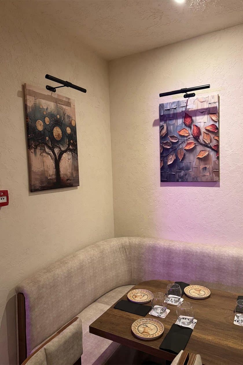 A quiet booth set for two